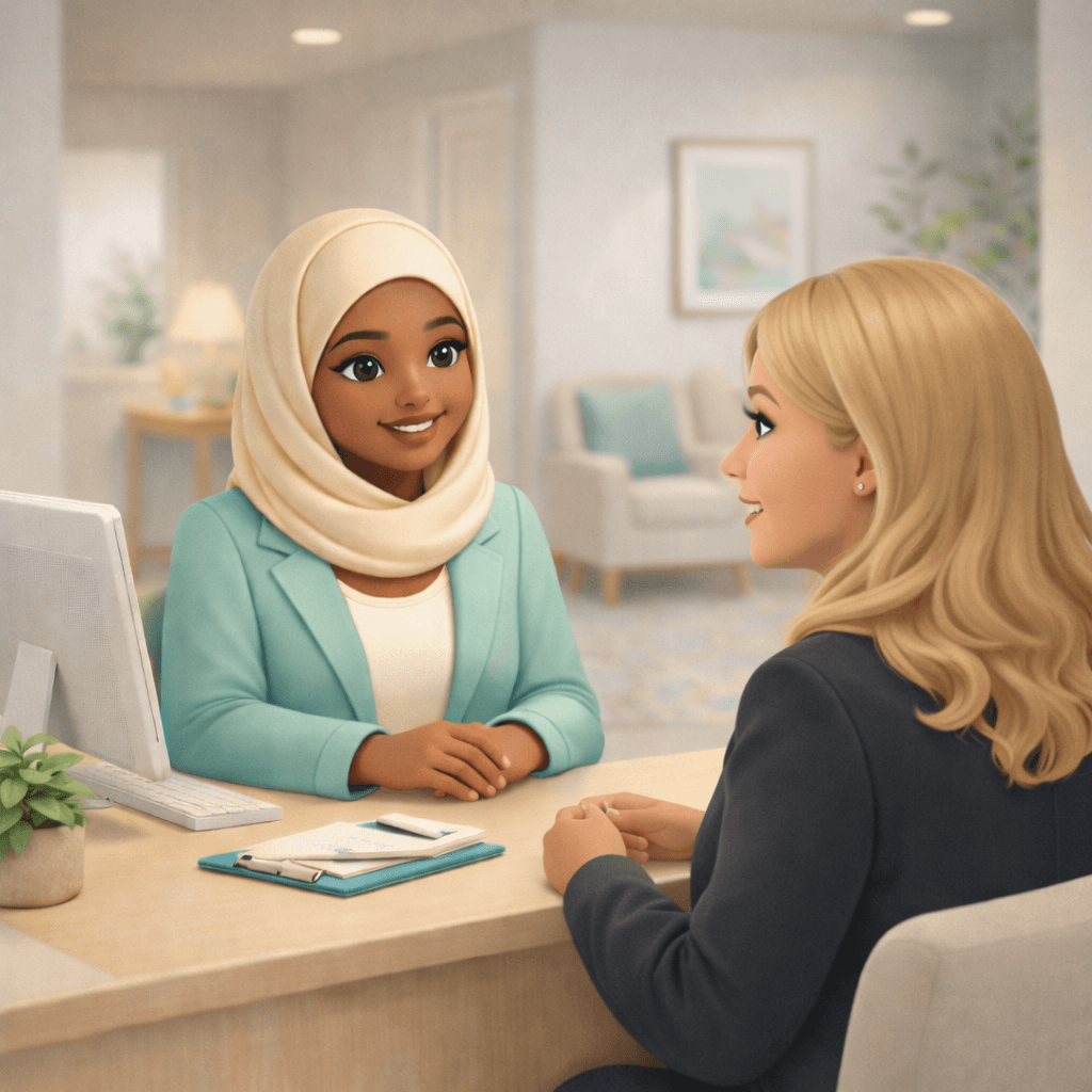 Welcoming support team at reception desk